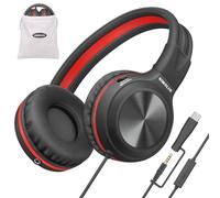 SIMOLIO Cuffie cablate per bambini con microfono, USB C e 3,5 mm, volume sicuro, porta di condivisione e custodia, cuffie per bambini con cancellazione passiva del rumore, cuffie pieghevoli per scuola