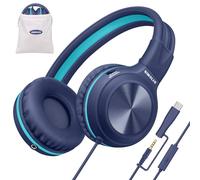 SIMOLIO Cuffie cablate per bambini con USB C a 3. Dongle da 5 mm, microfono integrato e porta di condivisione, limitatore di volume a 3 livelli, cuffie over-ear con custodia, pieghevoli per