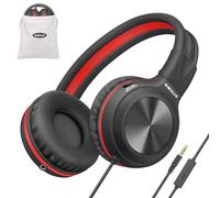 SIMOLIO Cuffie over-ear pieghevoli cablate con microfono, cuffie stereo cablate con fascia regolabile e volume limitato e jack condivisione per bambini, scuola, viaggi, laptop