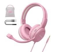 SIMOLIO Cuffie per bambini con microfono per scuola, 75/85/94 dB, cuffie cablate con microfono per iPad, PC, laptop, giochi, cuffie stereo con filo rosa per ragazze, bambini, adolescenti, studenti