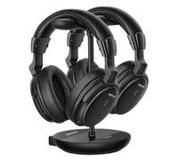 SIMOLIO Cuffie Wireless per TV, Doppie Cuffie Bluetooth per TV con Trasmettitore Supporto 2 in 1, Dialogo Chiarificatore, Comodo da Usare per gli Anziani, by-Pass, Controllo del Equilibrio e Tono