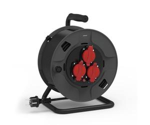 SIMON - Avvolgicavo professionale a 3 prese con manico a soffietto e pulsante di protezione sovrensionamenti da 40 metri H05RR-F 3G1,5MM2