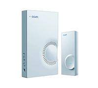 Simon - Campanello senza fili Coati, Campanello per esterni e interni, lungo raggio, portiere automatico senza fili con pulsante, per porta della casa, trasmissione max. 100 m, colore: bianco