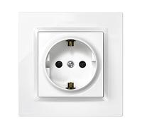 SIMON - Presa da incasso Schuko, serie Simon 10, 250 V, 16 A, presa a parete piatta e sottile, facile da installare, include telaio, coperchio e meccanismo, base di presa femmina colore bianco