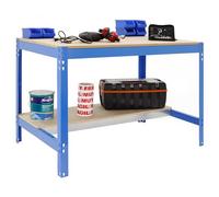 Simon Rack Banco da lavoro per officina, capacità di carico 400 kg, 842x910x760 mm, tavolo da lavoro fai da te, Blu/Legno - BT0