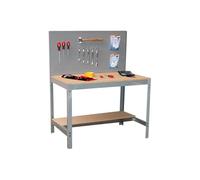 Simon Rack Banco da lavoro per officina, capacità di carico 400 kg, 1445x910x610 mm, Pannello Forato, Tavolo da lavoro fai da te, Gris/Legno - BT2