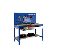 Simon Rack Banco da lavoro per officina, capacità di carico 400 kg, 1445x910x610 mm, Pannello Forato, Tavolo da lavoro fai da te, Blu/Legno - BT2