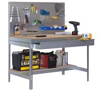 Simon Rack Banco da lavoro per officina, capacità di carico 400 kg, 1445x910x610 mm, Pannello Forato, Tavolo da lavoro fai da te, Zincato/Legno - BT2