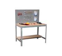 Simon Rack Banco da lavoro per officina, capacità di carico 600 kg, 1445x1210x610 mm, Pannello Forato, Tavolo da lavoro fai da te, Grigio/Legno - BT2