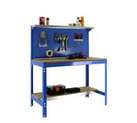 Simon Rack Banco da lavoro per officina, capacità di carico 600 kg, 1445x1210x610 mm, tavolo da lavoro fai da te, Blu/Legno - BT3