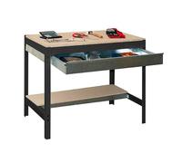 Simon Rack Banco da lavoro per officina, capacità di carico 600 kg, 842x1210x760 mm, Ripiano per cassetti, Tavolo da lavoro fai da te, Antracite/Legno - BT0