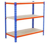 Simon Rack Étagère Rangement à 3 Niveaux en Boix, 200 kg Capacité de Charge et Point de Flexion, 1000x1100x300 mm, Étagère Charge Lourde, Étagère Garage, Bleu/Orange/Galvanisé - Maderclick