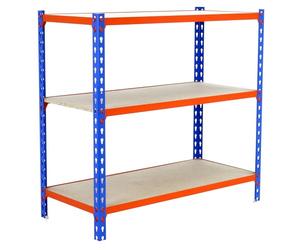 Simon Rack Étagère Rangement à 3 Niveaux en Boix, 200 kg Capacité de Charge et Point de Flexion, 1000x1100x500 mm, Étagère Charge Lourde, Étagère Garage, Bleu/Orange/Galvanisé - Maderclick