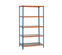 Simon Rack Étagère Rangement à 5 Niveaux, 200 kg Capacité de Charge et Point de Flexion, 2000x1100x300 mm, Étagère Charge Lourde, Étagère Garage, Bleu/Orange/Galvanisé - Simonclick