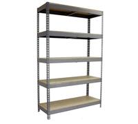 Simon Rack Scaffale industriale, 3000 x 1200 x 750 mm, piegatura a punti da 600 kg, 5 ripiani in legno, scaffali di stoccaggio, scaffali in metallo, grigio/legno - SimonWorkshop