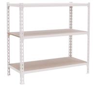 Simon Rack Scaffale Metallo Garage e 3 Ripiani, Capacità di Carico 150 kg e Punto di Flessione, 1000x900x300 mm, Metallo, Scaffalatura per Garage, Bianco/Legno - Maderclick