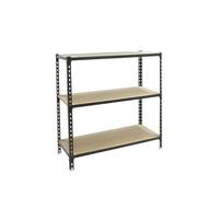 Simon Rack Scaffale Metallo Garage e 3 Ripiani, Capacità di Carico 150 kg e Punto di Flessione, 1000x900x300 mm, Metallo, Scaffalatura per Garage, Antracite/Legno - Maderclick