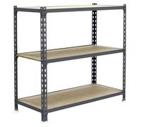 Simon Rack Scaffale Metallo Garage e 3 Ripiani, Capacità di Carico 150 kg e Punto di Flessione, 1000x900x400 mm, Metallo, Scaffalatura per Garage, Grigio/Legno - Maderclick