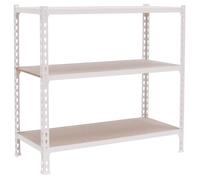 Simon Rack Scaffale Metallo Garage e 3 Ripiani, Capacità di Carico 150 kg e Punto di Flessione, 900x900x400 mm, Metallo, Scaffalatura per Garage, Bianco/Legno - Maderclick