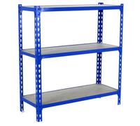 Simon Rack Scaffale Metallo Garage e 3 Ripiani, Capacità di Carico 200 kg e Punto di Flessione, 1000x1100x300 mm, Metallo, Scaffalatura per Garage, Blu/Legno - Maderclick