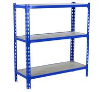 Simon Rack Scaffale Metallo Garage e 3 Ripiani, Capacità di Carico 200 kg e Punto di Flessione, 900x1100x300 mm, Metallo, Scaffalatura per Garage, Grigio/Legno - Maderclick