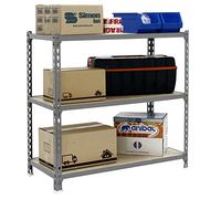 Simon Rack Scaffale Metallo Garage e 3 Ripiani, Capacità di Carico 200 kg e Punto di Flessione, 900x1200x300 mm, Metallo, Scaffalatura per Garage, Grigio/Legno - Maderclick