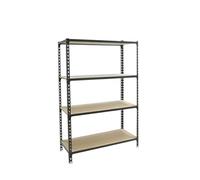 Simon Rack Scaffale Metallo Garage e 4 Ripiani, Capacità di Carico 150 kg e Punto di Flessione, 1500x1000x400 mm, Metallo, Scaffalatura per Garage, Antracite/Legno - Maderclick