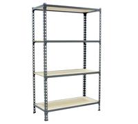 Simon Rack Scaffale Metallo Garage e 4 Ripiani, Capacità di Carico 150 kg e Punto di Flessione, 1500x800x500 mm, Metallo, Scaffalatura per Garage, Grigio/Legno - Maderclick