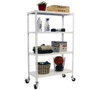 Simon Rack Scaffale Metallo Garage e 4 Ripiani, Capacità di Carico 75 kg e Punto di Flessione, 1575x1000x400 mm, Metallo, Scaffalatura per Garage con Ruote, Bianco - Simonclick