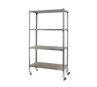 Simon Rack Scaffale Metallo Garage e 4 Ripiani, Capacità di Carico 75 kg e Punto di Flessione, 1575x800x300 mm, Metallo, Scaffalatura per Garage con Ruote, Zincato/Legno - Maderclick