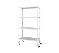 Simon Rack Scaffale Metallo Garage e 4 Ripiani, Capacità di Carico 75 kg e Punto di Flessione, 1575x800x400 mm, Metallo, Scaffalatura per Garage con Ruote, Bianco/Legno - Maderclick