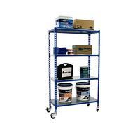 Simon Rack Scaffale Metallo Garage e 4 Ripiani, Capacità di Carico 75 kg e Punto di Flessione, 1575x800x500 mm, Metallo, Scaffalatura per Garage con Ruote, Blu/Zincato - Simonclick