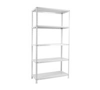 Simon Rack Scaffale Metallo Garage e 5 Ripiani, Capacità di Carico 100 kg e Punto di Flessione, 1800x800x500 mm, Metallo, Scaffalatura per Garage, Bianco - Comfort