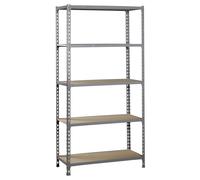 Simon Rack Scaffale Metallo Garage e 5 Ripiani, Capacità di Carico 150 kg e Punto di Flessione, 1800x800x400 mm, Metallo, Scaffalatura per Garage, Grigio/Legno - Maderclick