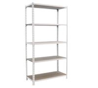 Simon Rack Scaffale Metallo Garage e 5 Ripiani, Capacità di Carico 150 kg e Punto di Flessione, 2000x1000x400 mm, Metallo, Scaffalatura per Garage, Bianco/Legno - Maderclick