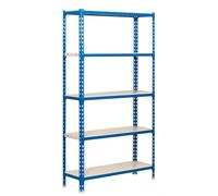 Simon Rack Scaffale Metallo Garage e 5 Ripiani, Capacità di Carico 180 kg e Punto di Flessione, 1800x900x300 mm, Metallo, Scaffalatura per Garage, Blu/Bianco - Simonclick