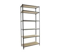 Simon Rack Scaffale Metallo Garage e 6 Ripiani, Capacità di Carico 150 kg e Punto di Flessione, 2500x800x400 mm, Metallo, Scaffalatura per Garage, Antracite/Legno - Maderclick
