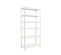 Simon Rack Scaffale Metallo Garage e 6 Ripiani, Capacità di Carico 180 kg e Punto di Flessione, 2500x800x400 mm, Metallo, Scaffalatura per Garage, Bianco - Simonclick