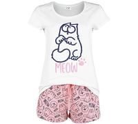 Simon' s Cat Meow Donna Pigiama Bianco/Rosa S 100% Cotone