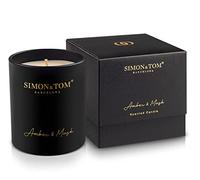 Simon&Tom - Candela profumata, fragranza ambra e muschio, cera di soia biologica e naturale, lunga durata, 100 ore di combustione, candela decorativa in vaso di ceramica, regalo per la casa