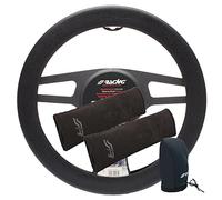 SIMONI RACING Cover Interior Set 0003 Kit Accessori Interni Auto: Coprivolante in Silicone 35-40 cm, Copripomello Cambio in Microfibra e 2 Copricintura con Velcro, Colore Nero, Universale
