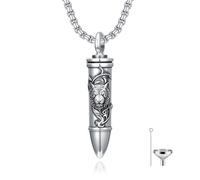 SIMONLY Collana con urna a forma di proiettile per ceneri in argento Sterling 925, lupo/ali d'angelo/tigre, ciondolo a forma di proiettile, gioiello per cremazione da uomo, Argento sterling, Non