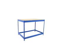 SimonRack Banco da lavoro officina, Tavolo da lavoro officina, Carico massimo 400 kg, 900x1200x450 mm, Fai da te, Blu/Legno - BT-Basic