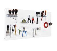 SimonRack Pannello Portautensili in Metallo, Pannelli per attrezzi, Include 14 Ganci e 3 Mensole, 1200x600 mm, Bianco - Simonwork