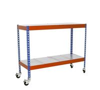 SimonRack Scaffalatura industriale, 975x1200x450 mm, 75 kg di punto flessione, 2 ripiani, scaffali, scaffali in metallo, include ruote, blu/arancione/galva - SimonWorkshop