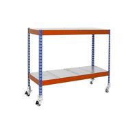 SimonRack Scaffalatura industriale, 975x1200x600 mm, 75 kg di punto flessione, 2 ripiani, scaffali, scaffali in metallo, include ruote, blu/arancione/galva - SimonWorkshop
