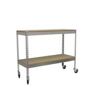 SimonRack Scaffalatura metallica, 75 kg di punto flessione, 975x1500x450 mm, 2 ripiani in legno, scaffalatura, inserimento di ruote, zincato/legno - SimonWorkshop
