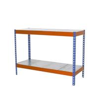 SimonRack Scaffale metallico, 400 kg di punto flessione, 900x1500x600 mm, 2 ripiani, scaffalatura, scaffalatura industriale, blu/arancione/galvanica - SimonWorkshop