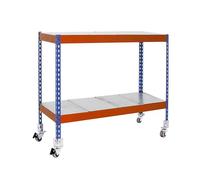 SimonRack Scaffale metallico, 75 kg di punto flessione, 975 x 1500 x 600 mm, 2 ripiani, scaffalatura, include ruote, blu/arancione/galva - SimonWorkshop