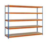Simonrack - Scaffale metallico a 5 ripiani, 3000 x 1200 x 600 mm, kit ECOFORTE - Chipboard - Blu - Arancione - Legno